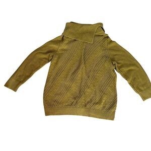 Coldwater Creek Cable Knit Sweater 1X 18 Pea Green Split Turtle Neck Cowl